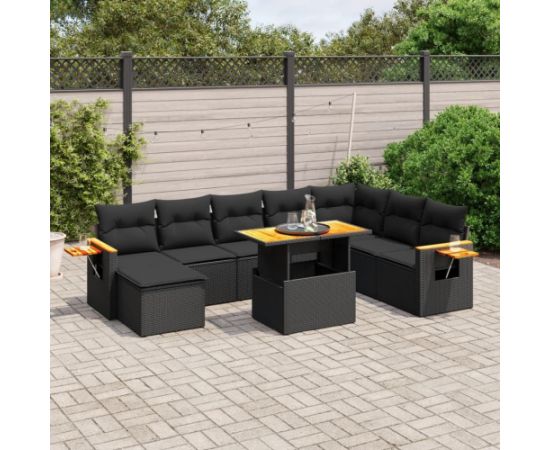 vidaXL 9-częściowy zestaw wypoczynkowy do ogrodu, z poduszkami, czarny Dārza mēbeļu komplekti