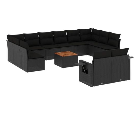 vidaXL 13-częściowy zestaw mebli do ogrodu, poduszki, czarny, rattan PE Dārza mēbeļu komplekti