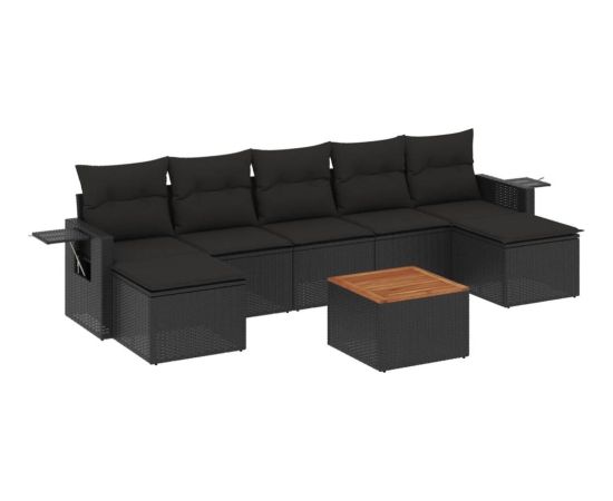 vidaXL 8-częściowy zestaw wypoczynkowy do ogrodu, z poduszkami, czarny Dārza mēbeļu komplekti