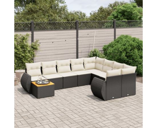 vidaXL vidaXL 10-cz. zestaw wypoczynkowy do ogrodu, poduszki czarny rattan PE Dārza mēbeļu komplekti