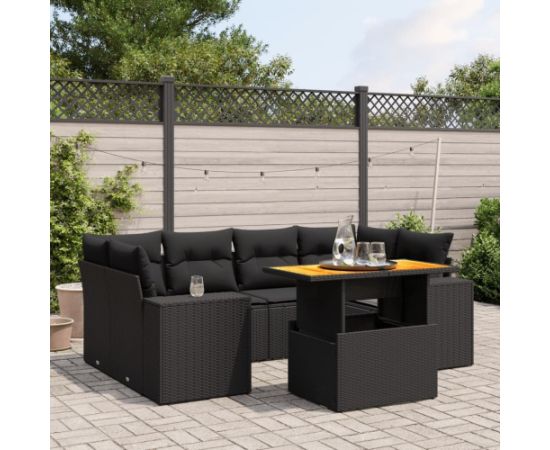 vidaXL vidaXL 7-cz. zestaw wypoczynkowy do ogrodu, z poduszkami, czarny Dārza mēbeļu komplekti