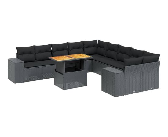 vidaXL vidaXL 11-cz. zestaw wypoczynkowy do ogrodu, poduszki czarny rattan PE Dārza mēbeļu komplekti
