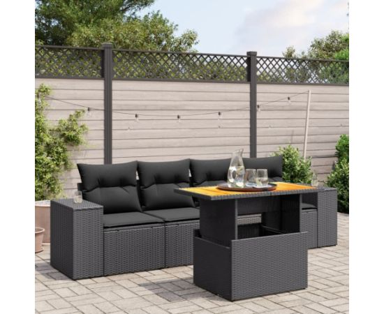 vidaXL vidaXL 5-cz. zestaw wypoczynkowy do ogrodu, poduszki, czarny rattan PE Dārza mēbeļu komplekti