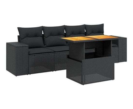 vidaXL vidaXL 5-cz. zestaw wypoczynkowy do ogrodu, poduszki, czarny rattan PE Dārza mēbeļu komplekti