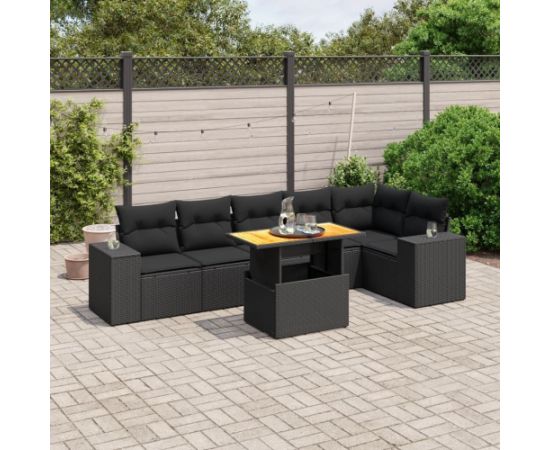 vidaXL vidaXL 7-cz. zestaw wypoczynkowy do ogrodu, z poduszkami, czarny Dārza mēbeļu komplekti