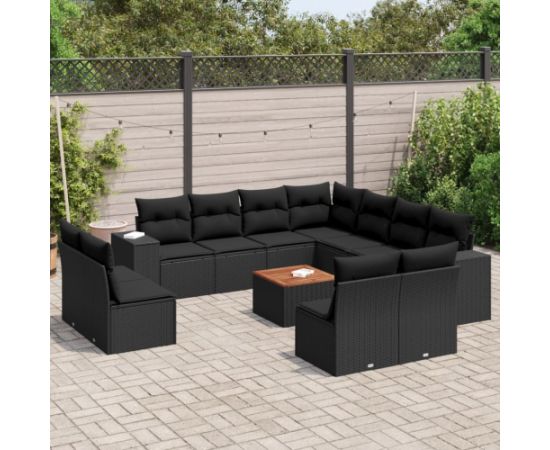 vidaXL vidaXL 12-cz. zestaw mebli do ogrodu, z poduszkami, czarny, polirattan Dārza mēbeļu komplekti