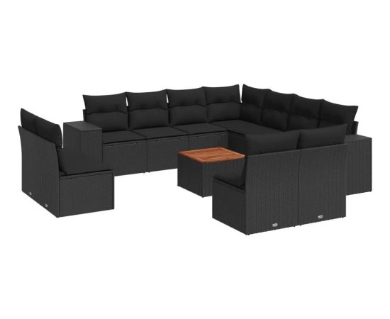 vidaXL vidaXL 12-cz. zestaw mebli do ogrodu, z poduszkami, czarny, polirattan Dārza mēbeļu komplekti