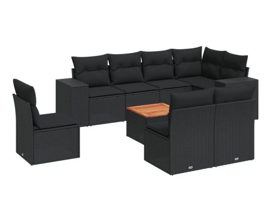 vidaXL vidaXL 9-cz. zestaw wypoczynkowy do ogrodu, z poduszkami, czarny Dārza mēbeļu komplekti