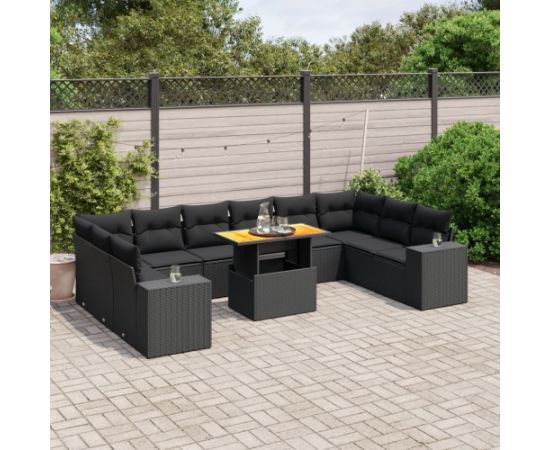 vidaXL vidaXL 11-cz. zestaw wypoczynkowy do ogrodu, poduszki czarny rattan PE Dārza mēbeļu komplekti