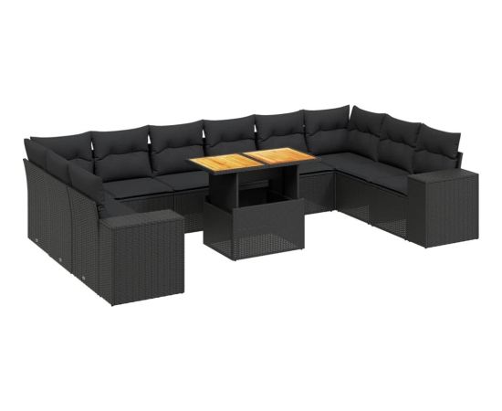 vidaXL vidaXL 11-cz. zestaw wypoczynkowy do ogrodu, poduszki czarny rattan PE Dārza mēbeļu komplekti