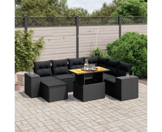 vidaXL vidaXL 8-cz. zestaw wypoczynkowy do ogrodu, z poduszkami, czarny Dārza mēbeļu komplekti