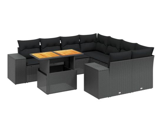 vidaXL vidaXL 9-cz. zestaw wypoczynkowy do ogrodu, z poduszkami, czarny Dārza mēbeļu komplekti