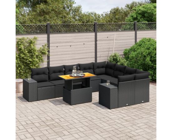 vidaXL vidaXL 10-cz. zestaw wypoczynkowy do ogrodu, poduszki czarny rattan PE Dārza mēbeļu komplekti