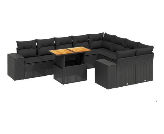 vidaXL vidaXL 10-cz. zestaw wypoczynkowy do ogrodu, poduszki czarny rattan PE Dārza mēbeļu komplekti