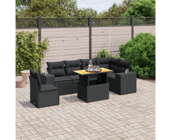 vidaXL vidaXL 7-cz. zestaw wypoczynkowy do ogrodu, z poduszkami, czarny Dārza mēbeļu komplekti