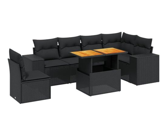 vidaXL vidaXL 7-cz. zestaw wypoczynkowy do ogrodu, z poduszkami, czarny Dārza mēbeļu komplekti