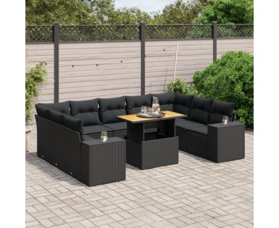 vidaXL vidaXL 10-cz. zestaw wypoczynkowy do ogrodu, poduszki czarny rattan PE Dārza mēbeļu komplekti