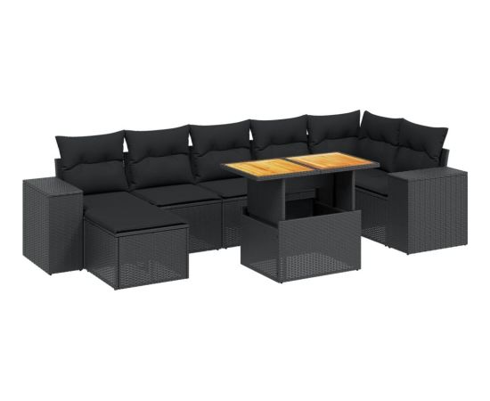 vidaXL vidaXL 8-cz. zestaw wypoczynkowy do ogrodu, z poduszkami, czarny Dārza mēbeļu komplekti