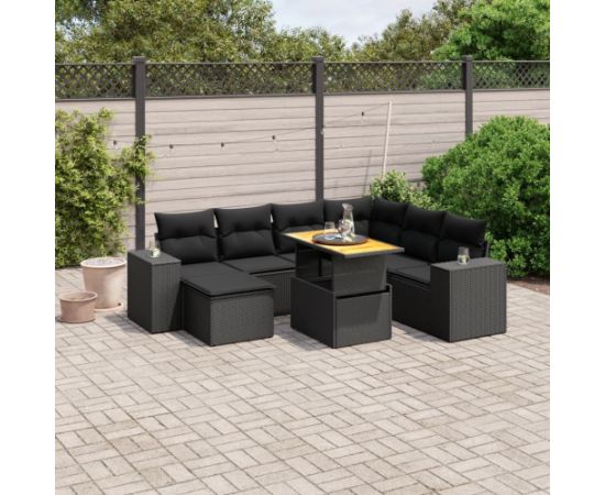 vidaXL vidaXL 8-cz. zestaw wypoczynkowy do ogrodu, z poduszkami, czarny Dārza mēbeļu komplekti