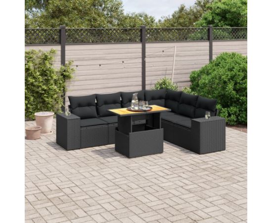 vidaXL vidaXL 7-cz. zestaw wypoczynkowy do ogrodu, z poduszkami, czarny Dārza mēbeļu komplekti