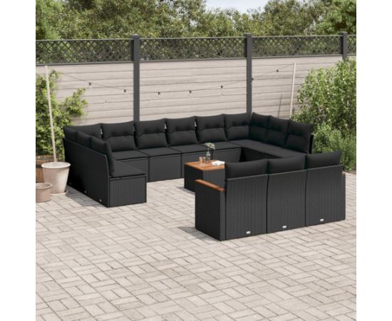 vidaXL 14-częściowy zestaw wypoczynkowy do ogrodu, poduszki czarny rattan PE Dārza mēbeļu komplekti