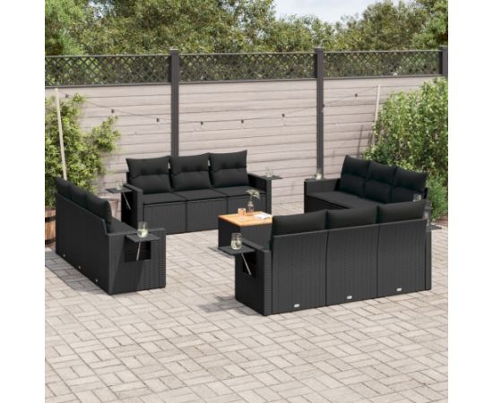 vidaXL 13-częściowy zestaw mebli do ogrodu, poduszki, czarny, rattan PE Dārza mēbeļu komplekti