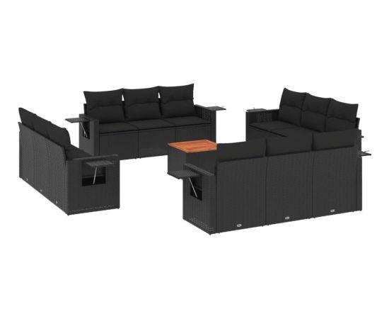 vidaXL 13-częściowy zestaw mebli do ogrodu, poduszki, czarny, rattan PE Dārza mēbeļu komplekti