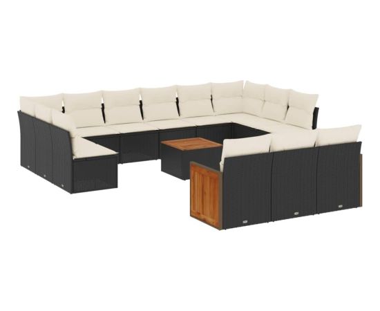 vidaXL 14-częściowy zestaw wypoczynkowy do ogrodu, poduszki czarny rattan PE Dārza mēbeļu komplekti