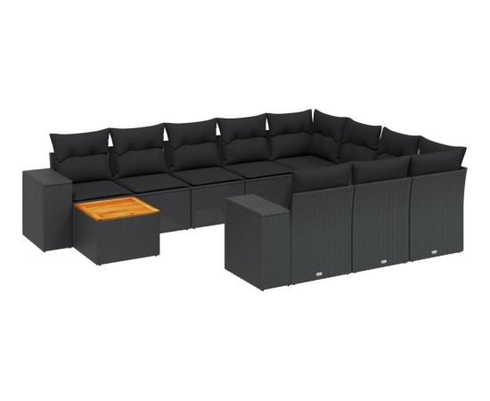 vidaXL vidaXL 11-cz. zestaw wypoczynkowy do ogrodu, poduszki czarny rattan PE Dārza mēbeļu komplekti