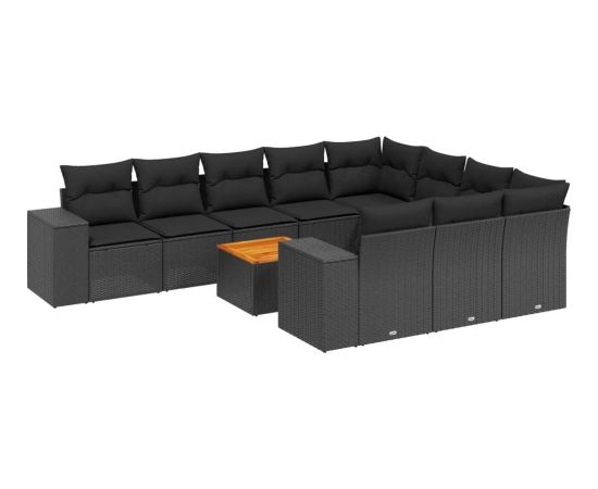 vidaXL vidaXL 11-cz. zestaw wypoczynkowy do ogrodu, poduszki czarny rattan PE Dārza mēbeļu komplekti