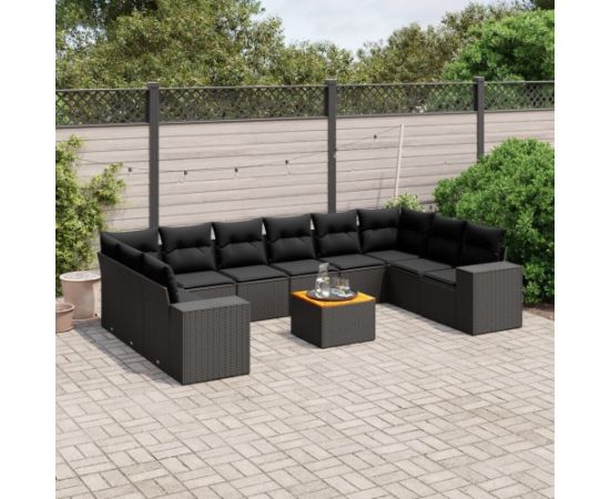 vidaXL vidaXL 11-cz. zestaw wypoczynkowy do ogrodu, poduszki czarny rattan PE Dārza mēbeļu komplekti