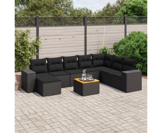 vidaXL vidaXL 9-cz. zestaw wypoczynkowy do ogrodu, z poduszkami, czarny Dārza mēbeļu komplekti