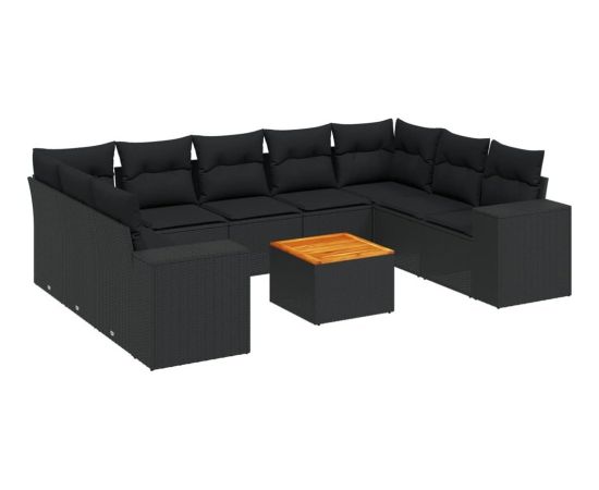 vidaXL vidaXL 10-cz. zestaw wypoczynkowy do ogrodu, poduszki czarny rattan PE Dārza mēbeļu komplekti