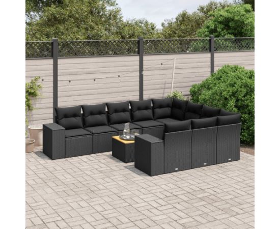 vidaXL vidaXL 11-cz. zestaw wypoczynkowy do ogrodu, poduszki czarny rattan PE Dārza mēbeļu komplekti