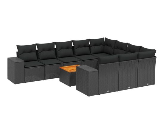 vidaXL vidaXL 11-cz. zestaw wypoczynkowy do ogrodu, poduszki czarny rattan PE Dārza mēbeļu komplekti