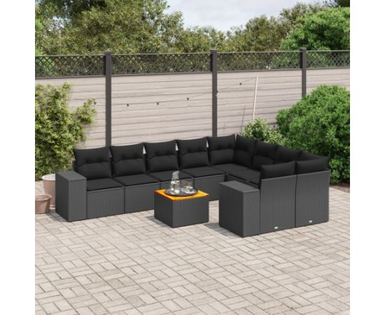 vidaXL vidaXL 10-cz. zestaw wypoczynkowy do ogrodu, poduszki czarny rattan PE Dārza mēbeļu komplekti