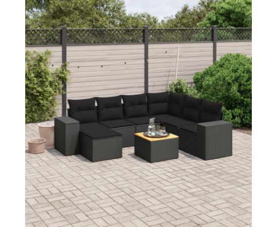 vidaXL vidaXL 8-cz. zestaw wypoczynkowy do ogrodu, z poduszkami, czarny Dārza mēbeļu komplekti