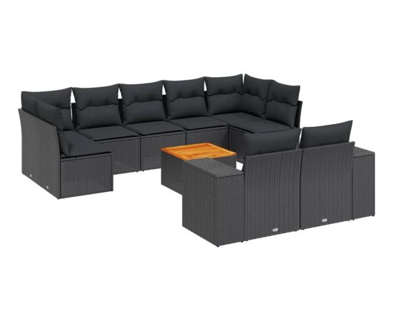 vidaXL vidaXL 10-cz. zestaw wypoczynkowy do ogrodu, poduszki czarny rattan PE Dārza mēbeļu komplekti