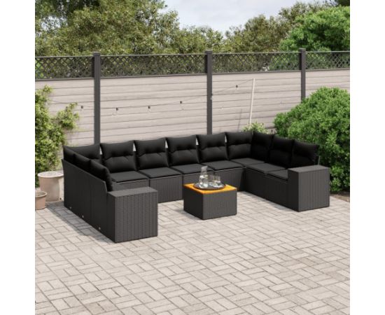 vidaXL vidaXL 11-cz. zestaw wypoczynkowy do ogrodu, poduszki czarny rattan PE Dārza mēbeļu komplekti