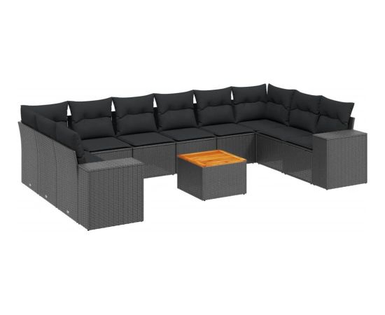vidaXL vidaXL 11-cz. zestaw wypoczynkowy do ogrodu, poduszki czarny rattan PE Dārza mēbeļu komplekti