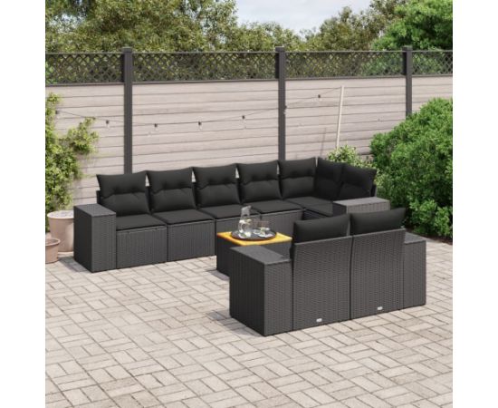 vidaXL vidaXL 9-cz. zestaw wypoczynkowy do ogrodu, z poduszkami, czarny Dārza mēbeļu komplekti