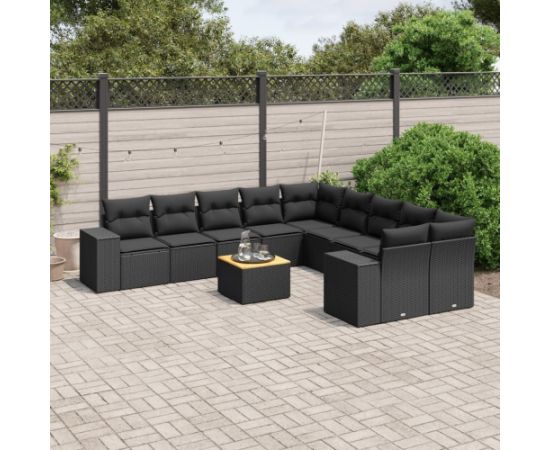 vidaXL vidaXL 11-cz. zestaw wypoczynkowy do ogrodu, poduszki czarny rattan PE Dārza mēbeļu komplekti