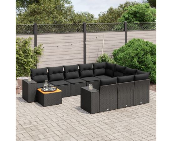 vidaXL vidaXL 11-cz. zestaw wypoczynkowy do ogrodu, poduszki czarny rattan PE Dārza mēbeļu komplekti