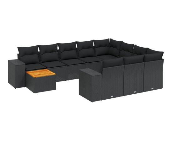 vidaXL vidaXL 11-cz. zestaw wypoczynkowy do ogrodu, poduszki czarny rattan PE Dārza mēbeļu komplekti
