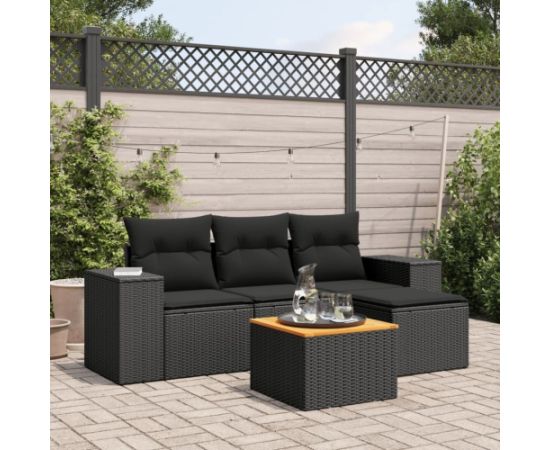 vidaXL vidaXL 5-cz. zestaw wypoczynkowy do ogrodu, poduszki, czarny rattan PE Dārza mēbeļu komplekti