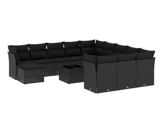 vidaXL 13-częściowy zestaw mebli do ogrodu, poduszki, czarny, rattan PE Dārza mēbeļu komplekti