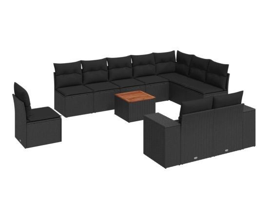 vidaXL vidaXL 11-cz. zestaw wypoczynkowy do ogrodu, poduszki czarny rattan PE Dārza mēbeļu komplekti