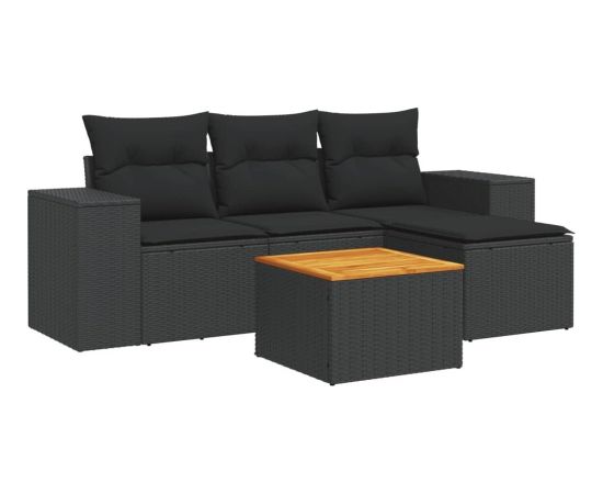 vidaXL vidaXL 5-cz. zestaw wypoczynkowy do ogrodu, poduszki, czarny rattan PE Dārza mēbeļu komplekti