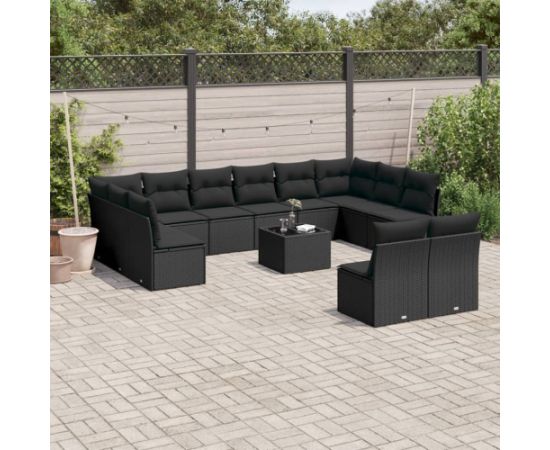 vidaXL 13-częściowy zestaw mebli do ogrodu, poduszki, czarny, rattan PE Dārza mēbeļu komplekti