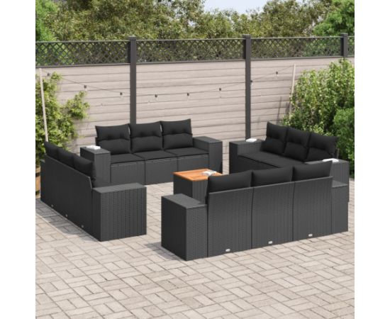 vidaXL vidaXL 13-cz. zestaw mebli do ogrodu, poduszki, czarny, rattan PE Dārza mēbeļu komplekti